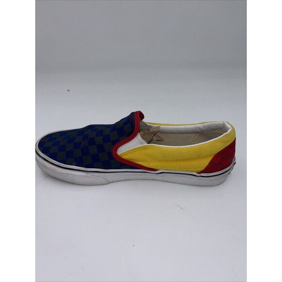 VANS OFF THE WALL CLASSIC SLIP ON BLUE GREY CHECK YELLOW SHOES M 10 - Picture 7 of 10